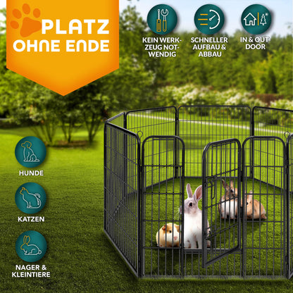 TRESKO Welpenlaufstall 80cm hoch – 8-teilig faltbar, mit Tür
