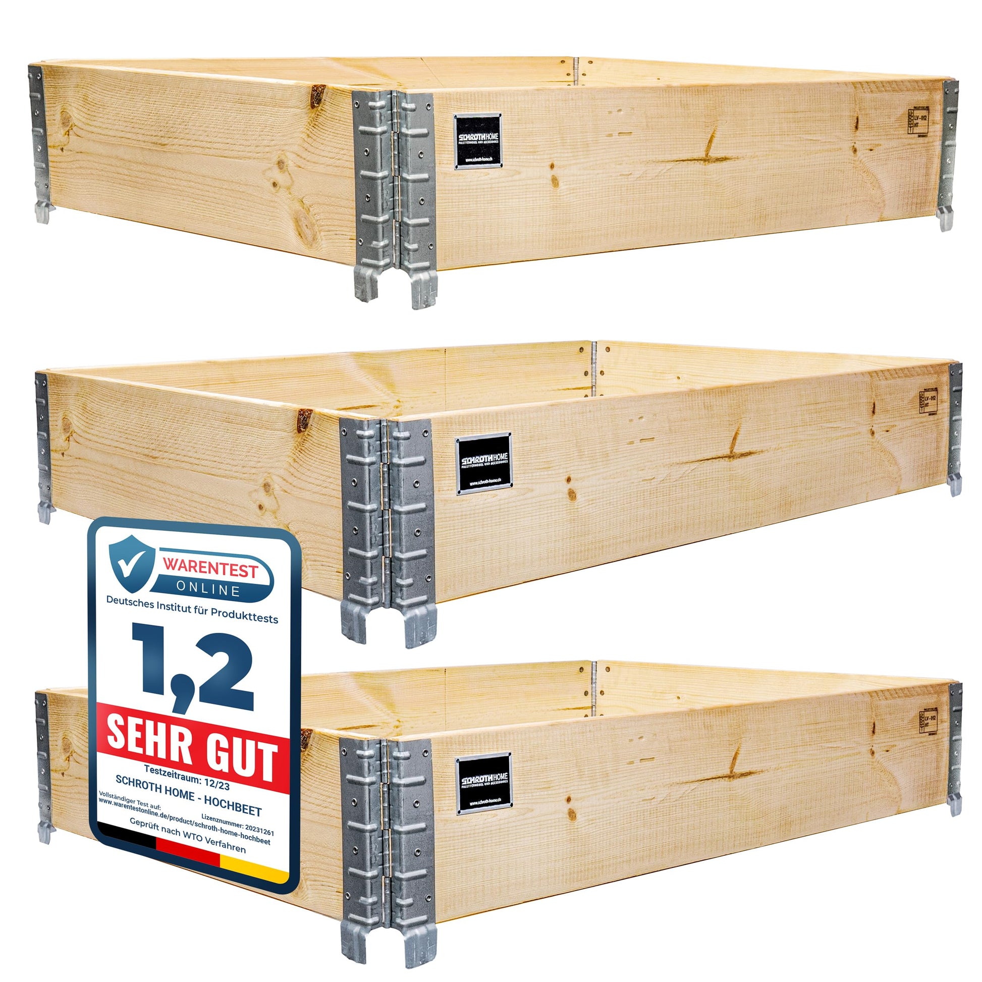 Schroth Home Hochbeet Palettenrahmen 120x80x20cm Fichtenholz 3er-Set, rechteckig und faltbar