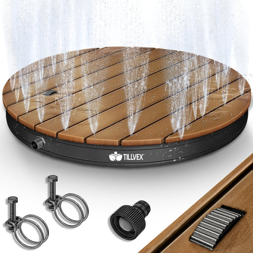 tillvex Gartendusche rund, Bodendusche mit Fussrad, Anthrazit – rutschfeste WPC-Standfläche in Holz-Optik