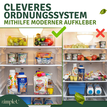 SimpleU Kühlschrank Organizer 6er Set mit 16 Aufklebern, BPA-frei