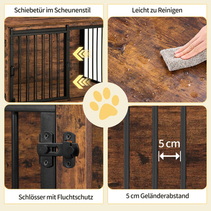 Hzuaneri Hundebox Holz 100cm - Vintagebraun mit Schiebetüren