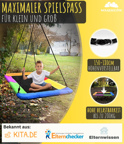 WOLKENGLÜCK Nestschaukel eckig 150x80 cm, 3-in-1 bis 200 kg