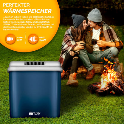 tillvex Kühlbox elektrisch 32L - 230V/12V, Kühl-/Wärmefunktion - Blau