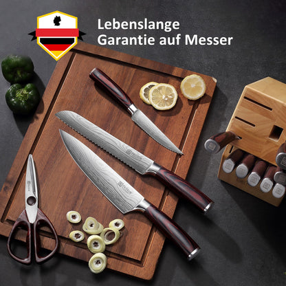 PAUDIN Messerblock Set 14-teilig Edelstahl Küchenmesser mit Holzblock
