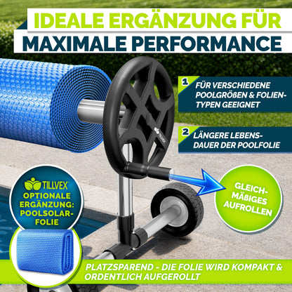 tillvex Pool Aufroller 3-5,70 m mit Vollgummireifen und Thermometer