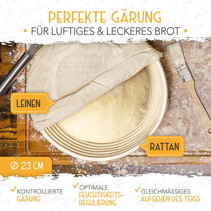 KRUSTENZAUBER Gärkörbchen & Sauerteig Starter Set, Rattan, 600 ml