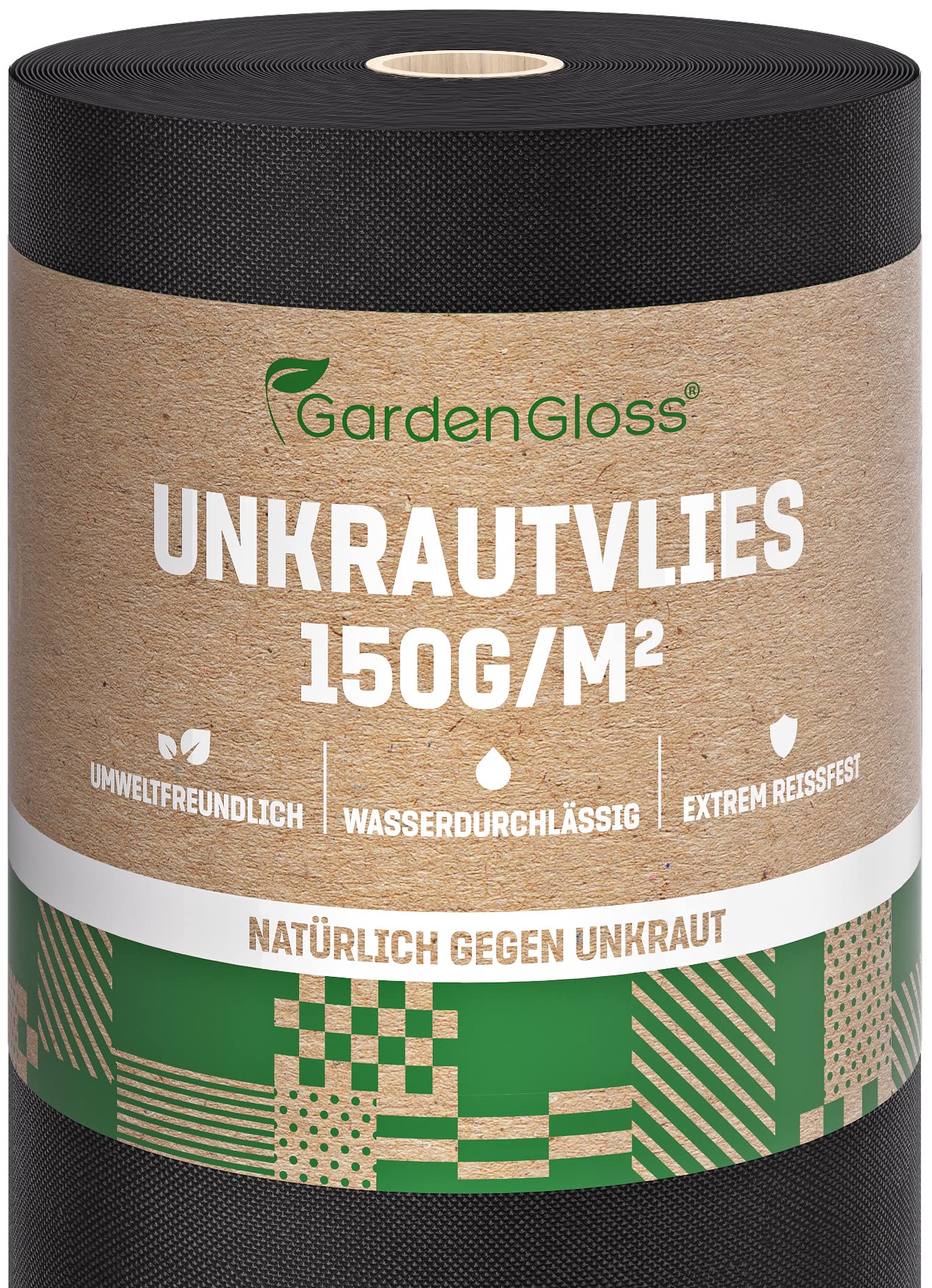 GardenGloss Unkrautvlies 150 g/m², Gartenvlies 25 m x 1 m, 1 Rolle – reissfest, wasserdurchlässig, zur Unkrautbekämpfung