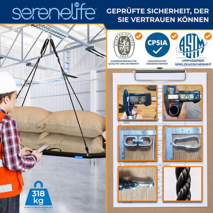 SereneLife Nestschaukel Oval 170 cm, Schaukel bis 317 kg, Schwarz