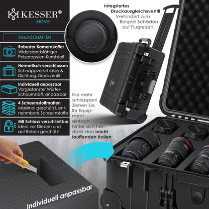 KESSER Hartschalen Trolley mit Schaumstoff – 46L Schwarz
