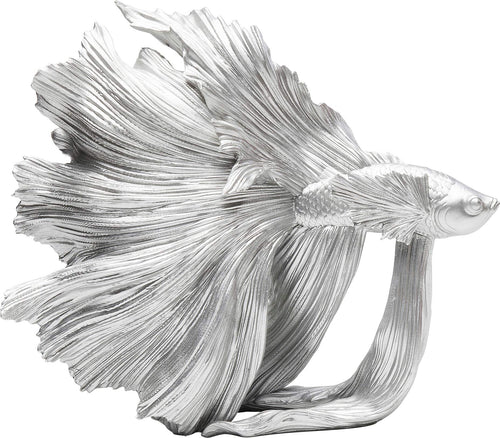 Kare Design Betta Fish Deko Figur: Silberne Figur in Form eines detailreichen Kampffisches. Dient als Dekorationsobjekt.