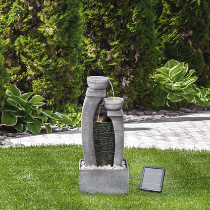 Teamson Home Solarbrunnen mit LED und Wasserfall, schiefergrau