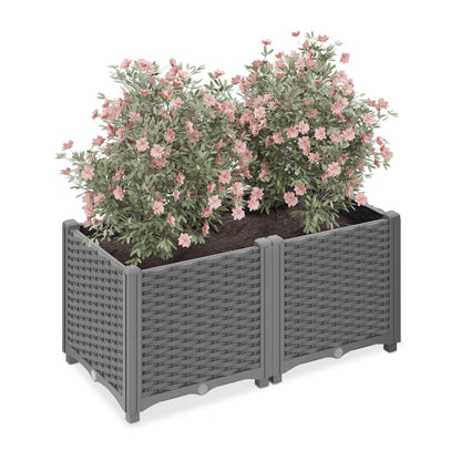 Relaxdays Pflanzkübel Rattan-Optik mit Wasserspeicher, 80 L, grau – rechteckiger Blumenkasten aus Kunststoff