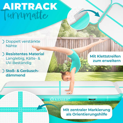 KESSER Airtrack Turnmatte aufblasbar, Mint Grün, 400 x 100 x 10 cm