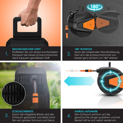 KESSER® Automatische Schlauchtrommel 30+2m Gartenschlauch Orange