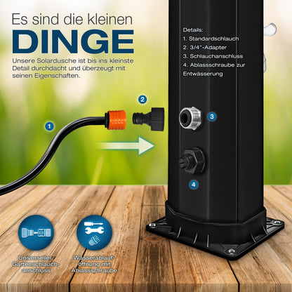 tillvex Solardusche 60 Liter mit Abdeckung und Fussdusche