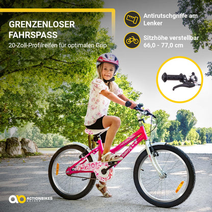 Actionbikes Butterfly 20 Zoll Kinderfahrrad Mädchen - Pink/Weiss