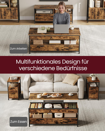 VASAGLE LCT252K01 Couchtisch – höhenverstellbar, Vintagebraun