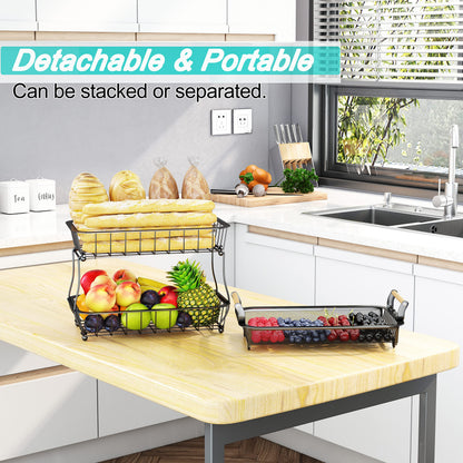 Miyawell Obstkorb 3 Ebenen mit Bananenhalter, Metall, schwarz