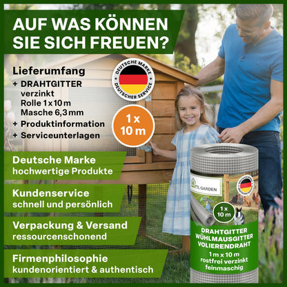 TTL GARDEN Drahtgitter feinmaschig verzinkt 6,3 mm Masche 10 x 1 m