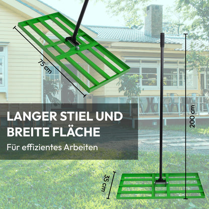 NovaTerra Rasenrakel 75x35 cm – Rasenplanierrechen mit 2 m Stiel