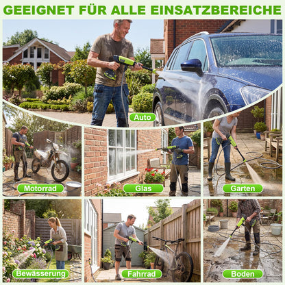 VOERJIA Akku-Hochdruckreiniger 21V 70 Bar mit 2 Akkus und 6-in-1 Düse