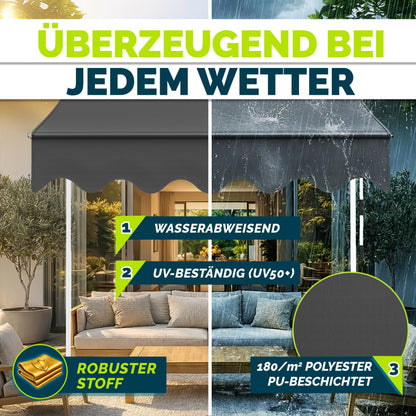 tillvex Klemmmarkise 350 cm Grau mit Handkurbel, ohne Bohren