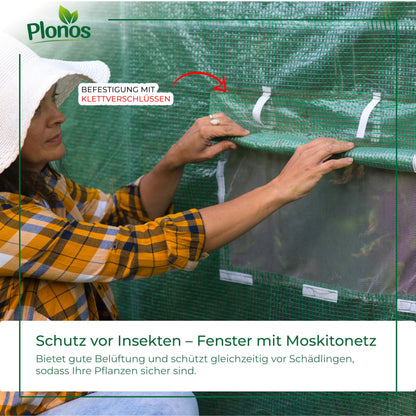 Plonos Folientunnel Gewächshaus 2 × 3 m, Stahlrahmen, 6 m², Grün