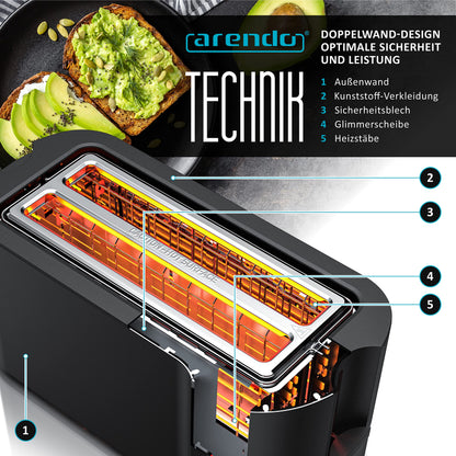 Arendo Edelstahl Langschlitz Toaster 4 Scheiben Touchscreen