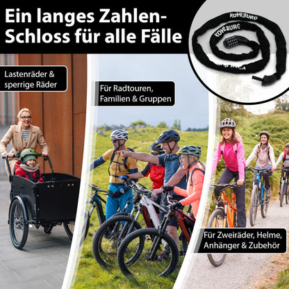 KOHLBURG Zahlenschloss Kettenschloss Fahrrad E-Bike 200cm