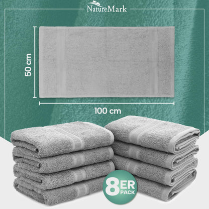 NatureMark Handtuch-Set 8-teilig, Baumwolle, 50x100 cm, Silbergrau