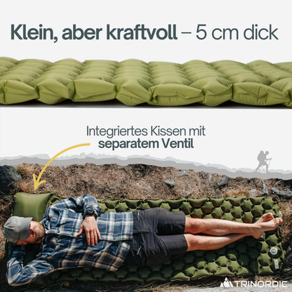 TRINORDIC Isomatte aufblasbar mit Kissen – ultraleicht 550 g