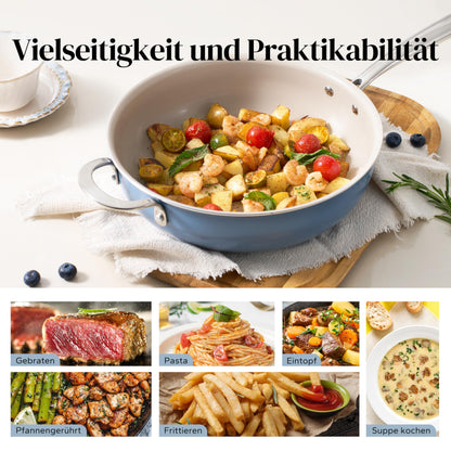 Redchef Keramikpfanne Induktion Antihaft mit Deckel - 28cm Blau