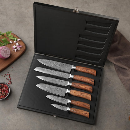 Wakoli EDIB Pro Premium 6er Damastmesser-Set mit Holzbox