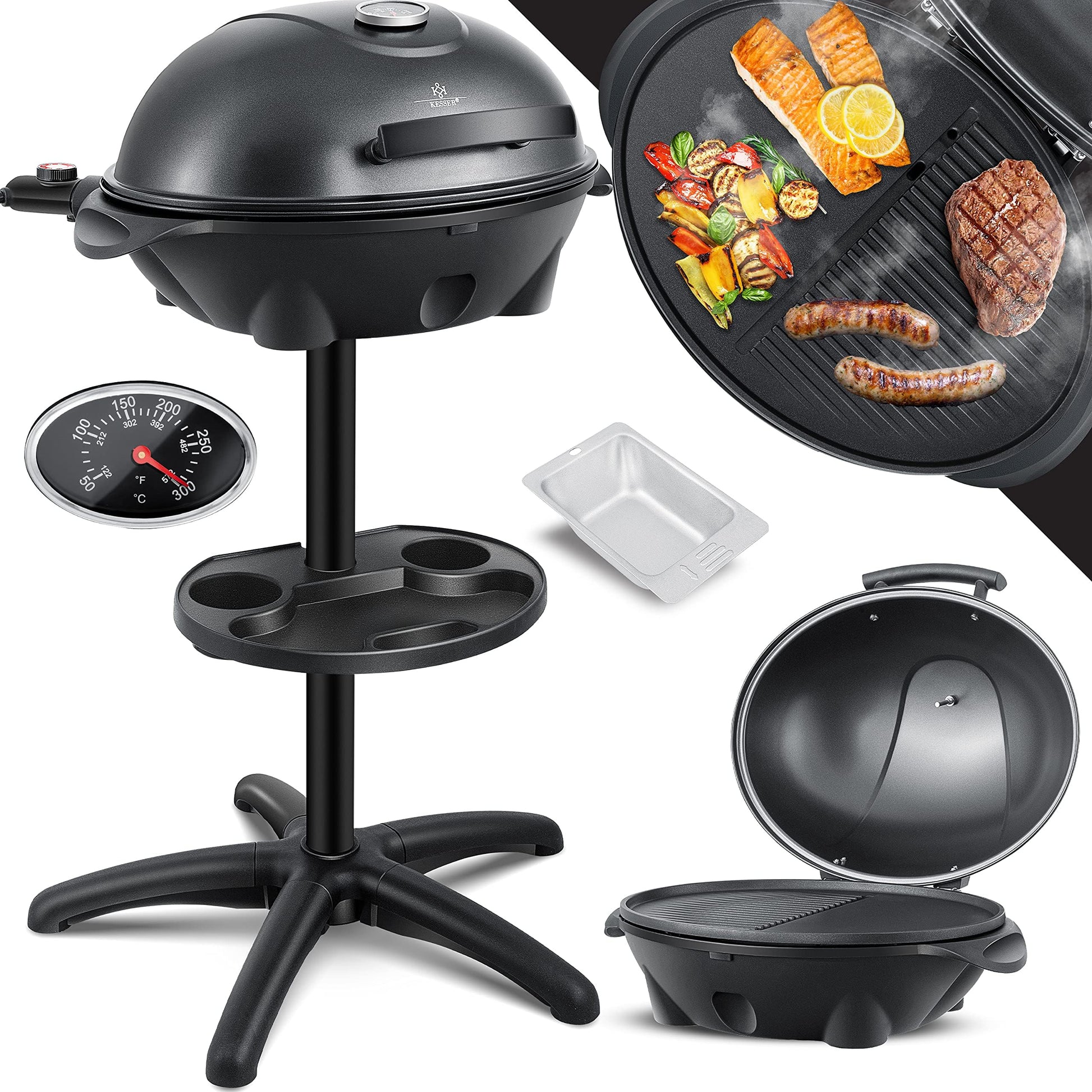 KESSER Elektrogrill 2in1 Tischgrill & Standgrill mit Deckel 2400 W, XXL-Grillplatte und Ablagefläche