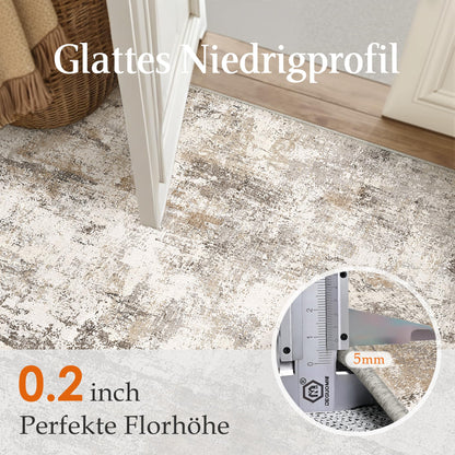 HUGEAR Teppich 200 x 300 cm Waschbar Kurzflor Braun Grau