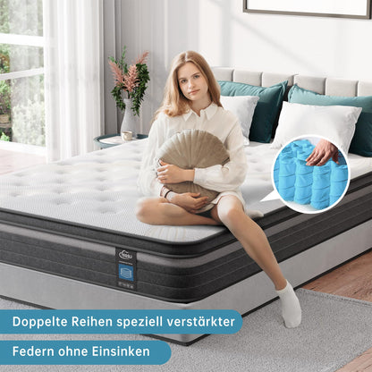 TeQsli Taschenfederkernmatratze 140x200 cm H3 mit Gel-Memory-Schaum