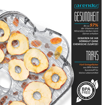 Arendo Dörrautomat Edelstahl 400W - 5 Fächer, Temp.regler