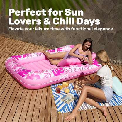 Sloosh Tanning Pool – aufblasbare Sonnenliege mit Kissen, rosa