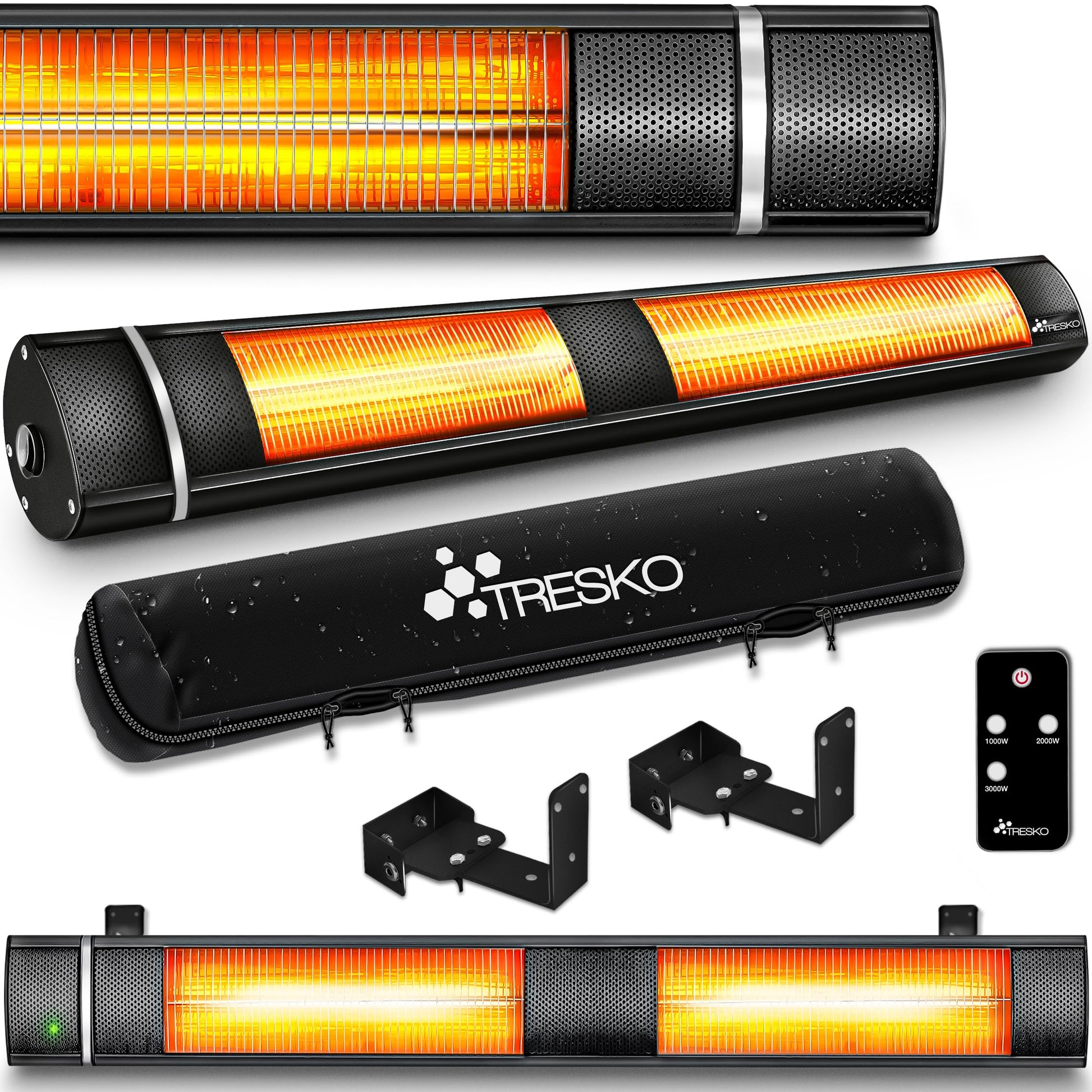 TRESKO Infrarotheizstrahler 3000 W mit Fernbedienung, 3 Heizstufen, Wandmontage, Aluminiumgehäuse und Edelstahl-Schutzgitter