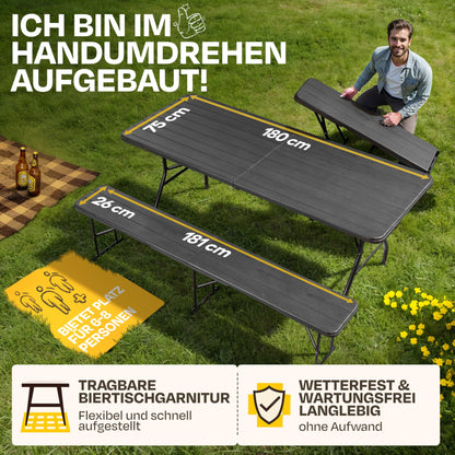 Ondis24 Lena & Lisa Biertischgarnitur 3tlg. Anthrazit XL