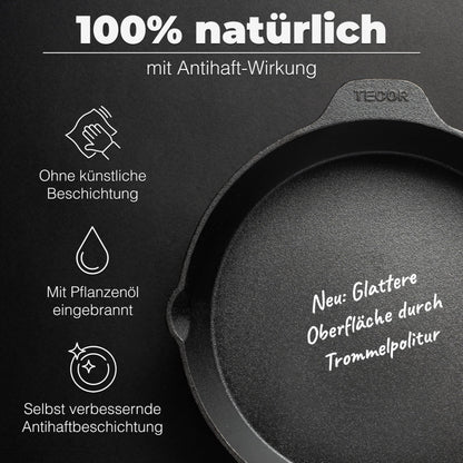 TECOR Gusseisenpfanne 24 cm Induktion ungeschliffen mit hohem Rand