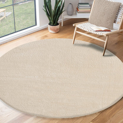 the carpet Relax Kurzflor Teppich, waschbar, Beige, 200 x 200 cm rund in Felloptik aus Polyester