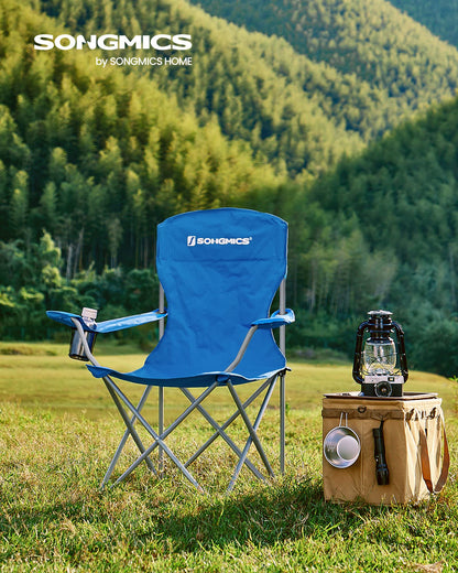 SONGMICS Campingstuhl 2er Set, Klappstuhl mit Getränkehalter, blau