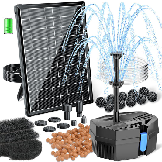 Biling 8W Solar Teichfilter Solarpumpe – Akku, 405 l/h. Schwarzes Tauchgerät für autarke Filtration (405 l/h).