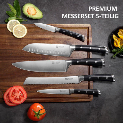PAUDIN Messerset 5-teilig Küchenmesser - Carbon Edelstahl