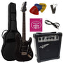 Einsteiger E-Gitarre Set 20W Verstärker – Matt Schwarz: Matt-schwarze E-Gitarre mit Tonabnehmern und passendem 20W Gitarrenverstärker. Ideal zum E-Gitarre lernen.