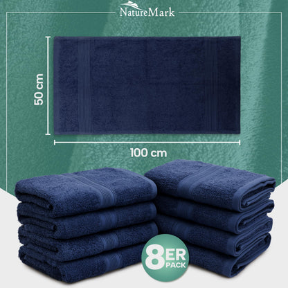 NatureMark Handtücher 8er Set Navyblau 100% Baumwolle 50x100 cm