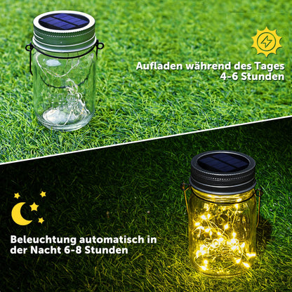 Solpex Solarlaterne Einmachglas mit 180 LED Lichterkette, 6er-Set