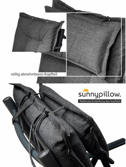 sunnypillow Gartenstuhlauflage Hochlehner 2er-Set, Anthrazit