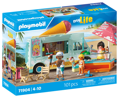 PLAYMOBIL 71904 Eiswagen mit Surfshop, Spielset ab 4 Jahren im Retro-Look mit Sonnenschirm